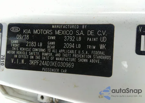 2019 Kia Forte Lxs from USA, damaged, VIN 3KPF24AD1KE030969